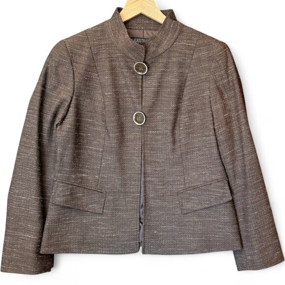 LAFAYETTE 148 NEW YORK Blazer Brown Tweed Hemp Wool Old Money 8 Pet Quiet Luxury - Picture 1 of 8
